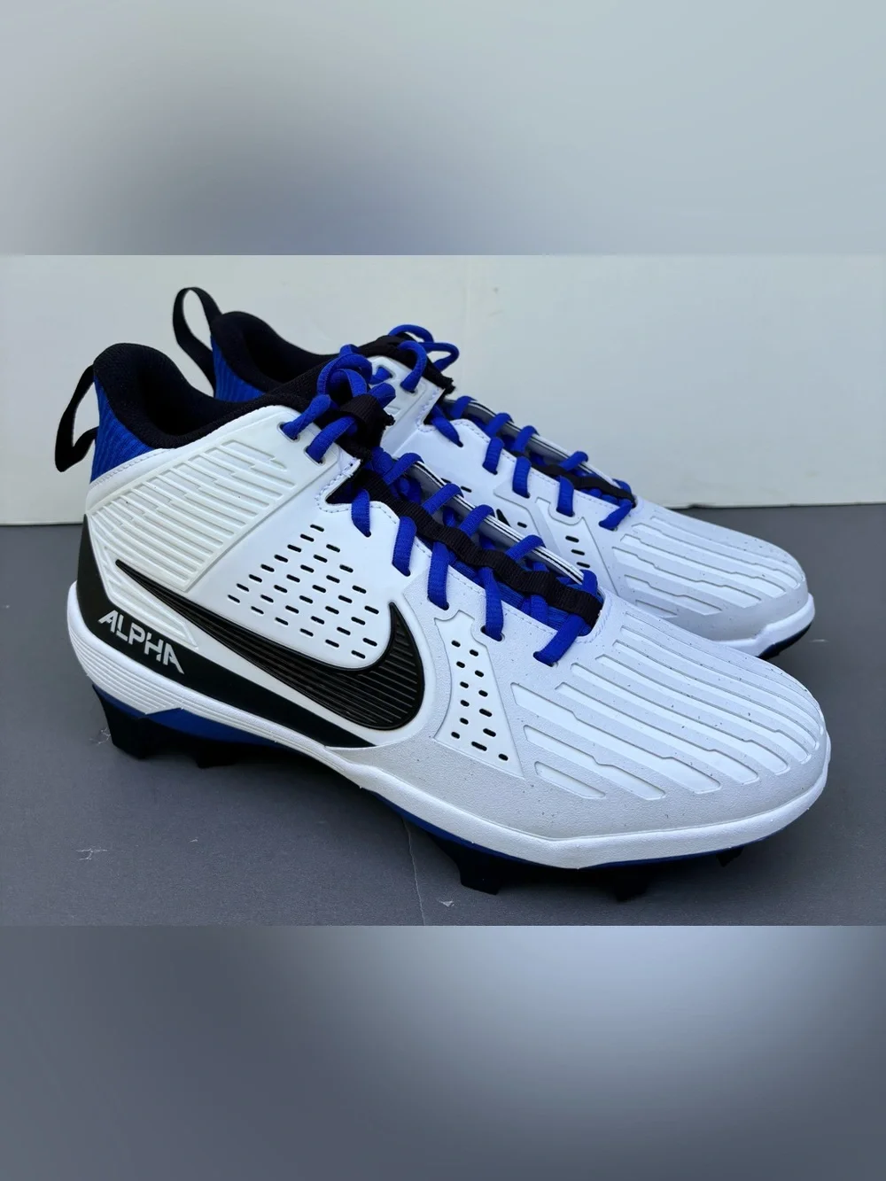 Nike Alpha Menace Strong Football Cleats White Blue Men’s sz 10 NEW NO BOX!